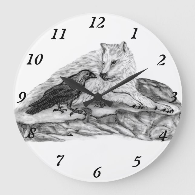 Grande Horloge Ronde Wolf and Raven black and white design (Recto)