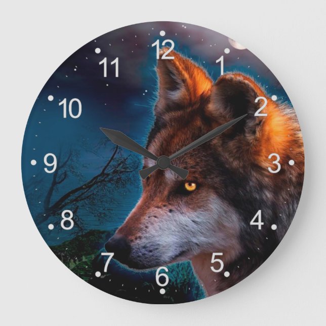 Grande Horloge Ronde Wolf et la lune à minuit (Recto)