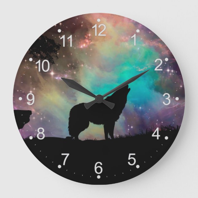 Grande Horloge Ronde Wolf hurle à l'univers (Recto)