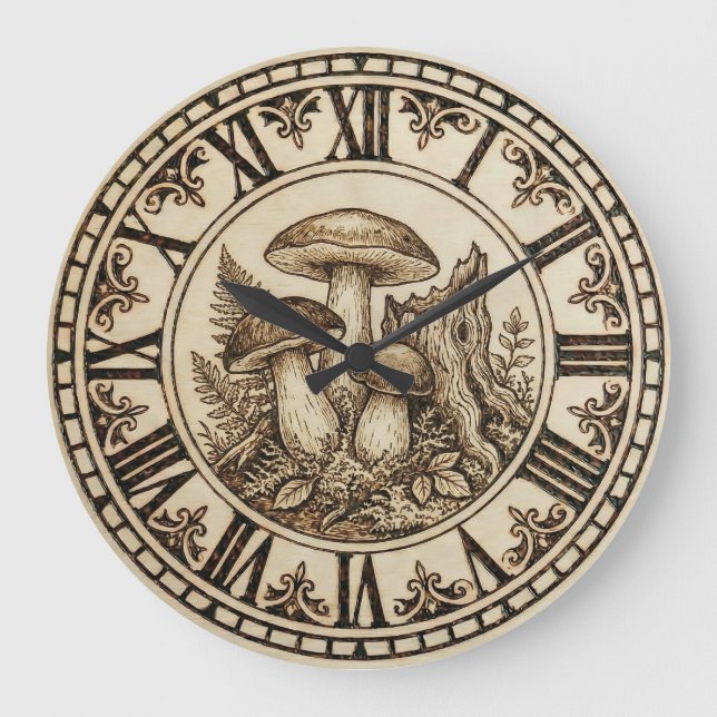 Grande Horloge Ronde Woodland Mushroom Wall Clock (Recto)