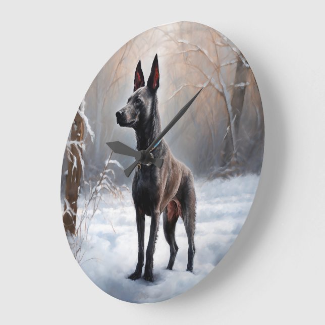 Grande Horloge Ronde Xoloitzcuintli Laisser neiger Noël (Angle)
