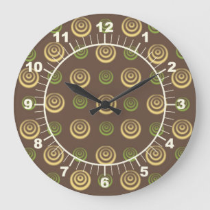 Grande Horloge Ronde Yellow and Green Circles on Brown Wall Clock