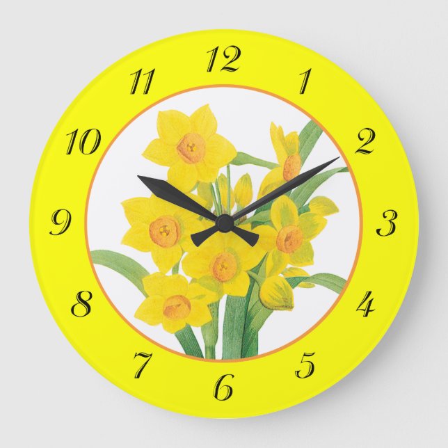 Grande Horloge Ronde Yellow Daffodils on Yellow Floral Wall Clock (Recto)