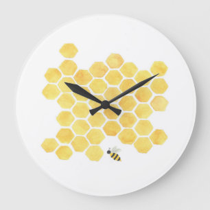 Grande Horloge Ronde Yellow honeycomb bee wall clock