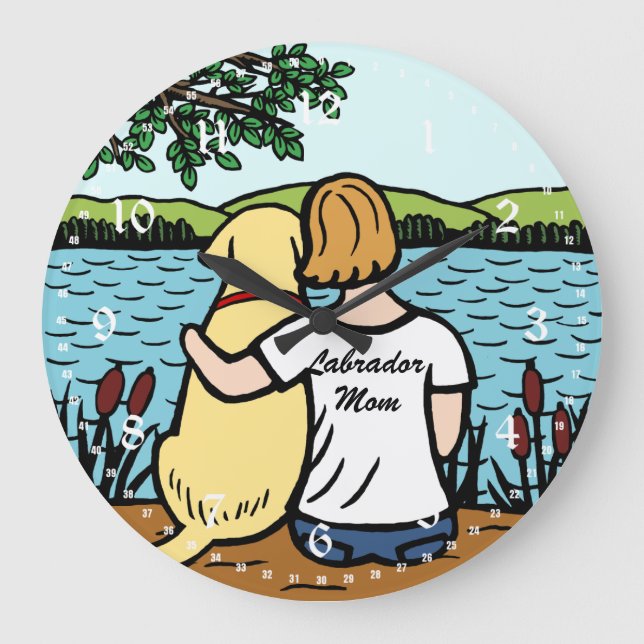 Grande Horloge Ronde Yellow Labrador et maman (Recto)