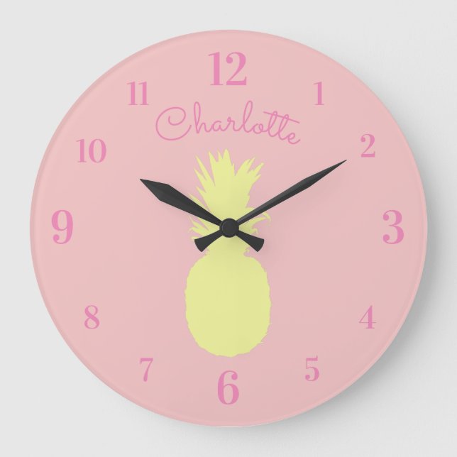 Grande Horloge Ronde Yellow Pineapple with Custom Nom on Pink (Recto)