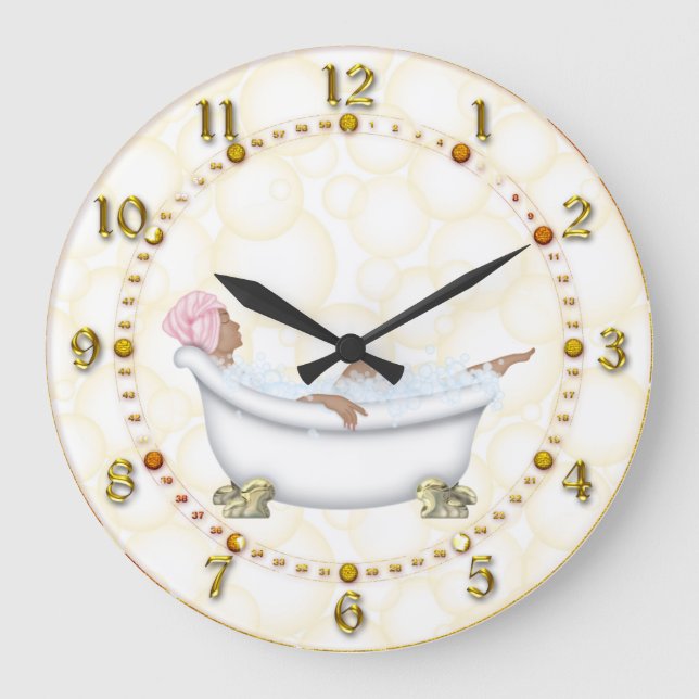 Grande Horloge Ronde yellow Shiny Numbers Bathroom Bubbles (Recto)