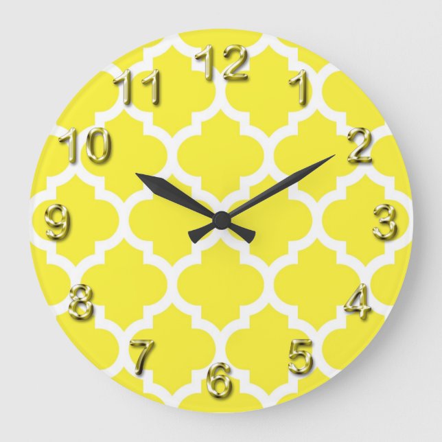 Grande Horloge Ronde Yellow White Moroccan Quatrefoil Pattern #5 (Recto)