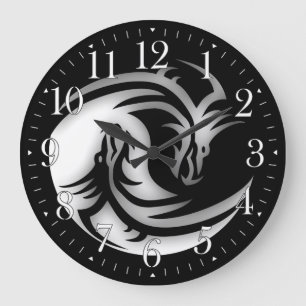 Grande Horloge Ronde Yin and Yang Asian Dragons