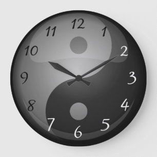Grande Horloge Ronde Yin yang chiffres noirs et blancs