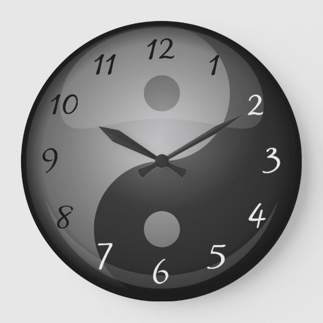 Grande Horloge Ronde Yin yang chiffres noirs et blancs (Recto)