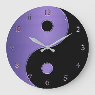 Grande Horloge Ronde Yin Yang en lavande pourpre et noire