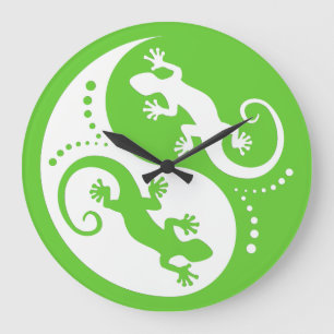 Grande Horloge Ronde YIN & YANG Geckos white + votre arrière - plan & i