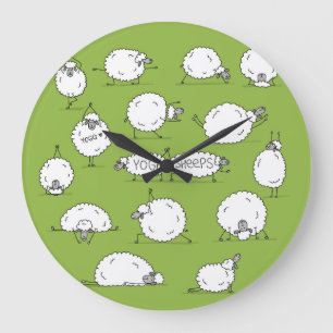 Grande Horloge Ronde Yoga Sheep : Whimsical Sketch Fun.
