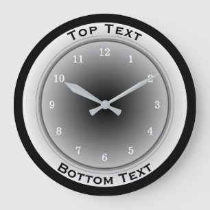 Grande Horloge Ronde Your Custom Text Black White and Silver Gray