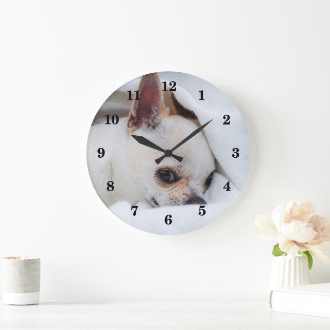 Grande Horloge Ronde Your pet dog puppy custom photo chihuahua (Maison)