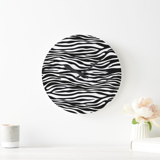 Grande Horloge Ronde Zebra Print, Zebra Stripes, Noir Et Blanc (Maison)