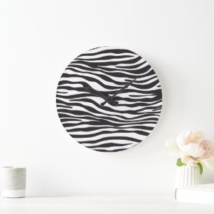 Grande Horloge Ronde Zebra Print, Zebra Stripes, Noir Et Blanc