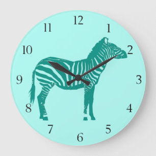 Grande Horloge Ronde Zebra - Turquoise et Aqua