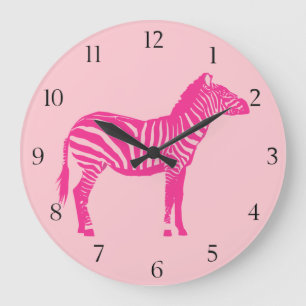 Grande Horloge Ronde Zèbre - Fuchsia et rose clair