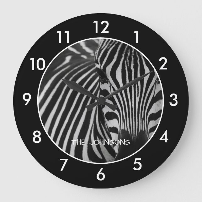 Grande Horloge Ronde Zèbre noir et blanc élégant (Recto)