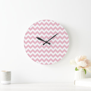 Grande Horloge Ronde Zigzag rose, Chevron rose, Motif géométrique