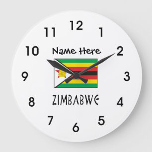 Grande Horloge Ronde Zimbabwe et Drapeau du Zimbabwe avec Votre Nom Gra