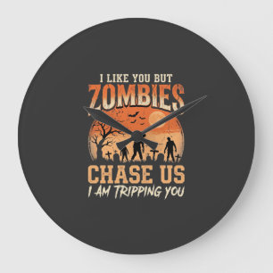 Grande Horloge Ronde Zombies Drôles de Halloween nous poursuivent Desig