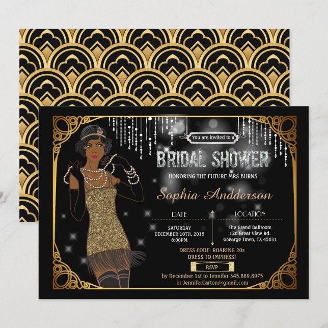 Grande invitation à la douche nuptiale de Gatsby A (Devant / Derrière)