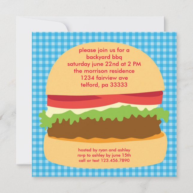 Grande invitation de BBQ d'hamburger (Devant)