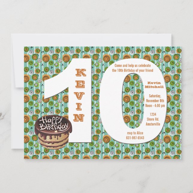 Grande invitation de fête d'anniversaire 10 (Devant)