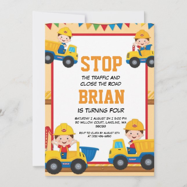 grande machine construction invitations d'annivers (Devant)