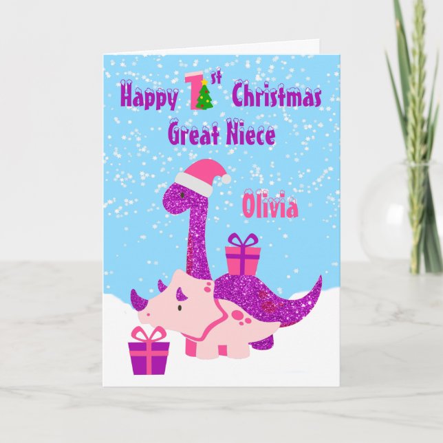 Grande nièce 1er Noël Dinosaure Purple Carte (Devant)