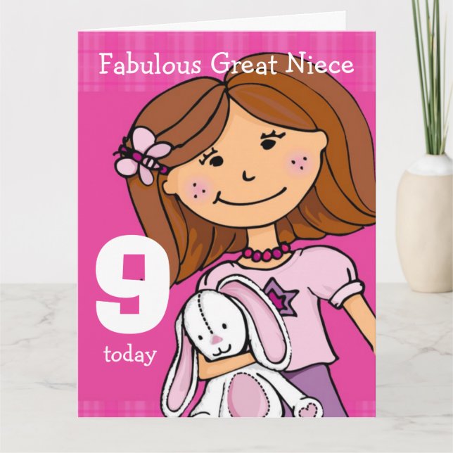 Grande nièce fille 9 anniversaire de la carte rose (Devant)