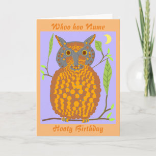 Grande Orange Chouette carte d'anniversaire ajoute