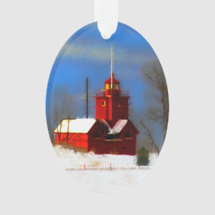Grande peinture rouge de phare - art original