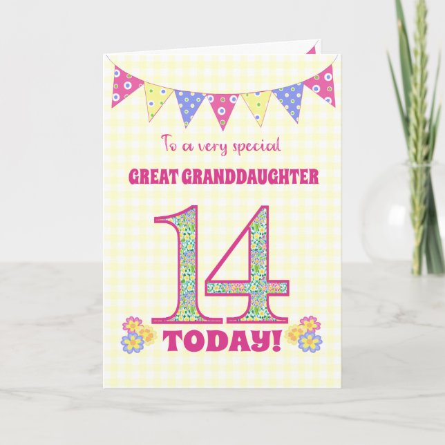 Grande Petite-fille 14e Anniversaire Carte Primros (Devant)