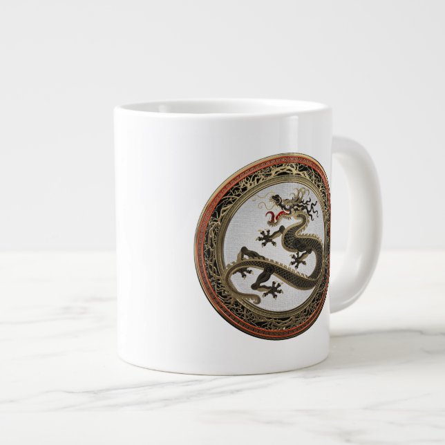 Grande Tasse [200] Dragon oriental sacré noir et or (Devant droit)