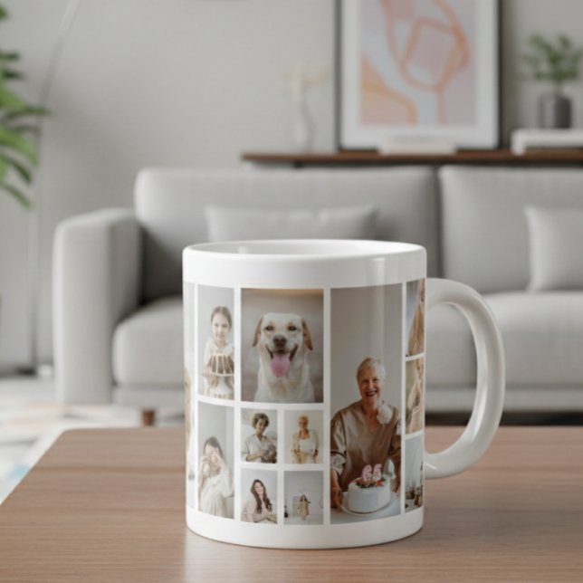 Grande Tasse 21 Photo Collage Famille Personnalisée (21 Photo Collage Family Personalized Giant Coffee Mug by Ricaso. add your own photographs, gift idea)