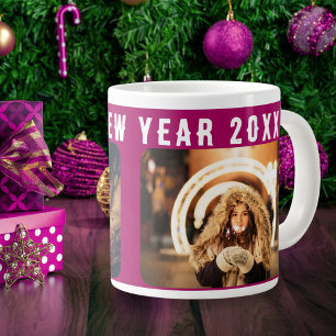 Grande Tasse 2 Collage photo Purple Bonne année 2025