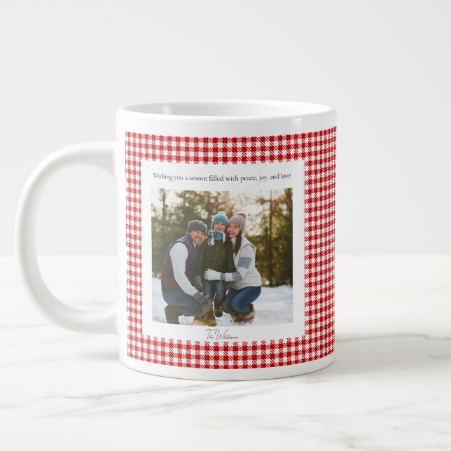 Grande Tasse 2 Photo Red Plaid Rustic Monogram Trendy Christmas (Gauche)