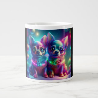 Grande Tasse 2 Young Chihuahua Pups In Colorful Christmas Scene