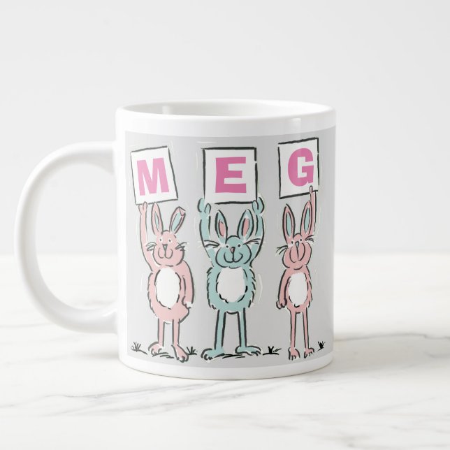 Grande Tasse 3 Lettre Nom Fun Rabbits Design (Gauche)