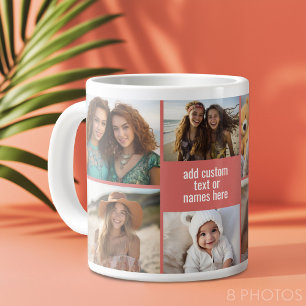 Grande Tasse 8 Collage photo Minimaliste - Grille rose et blanc