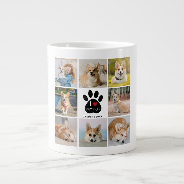 Grande Tasse 8 Photo Collage I Love My Dog Empreinte de patte (Devant)