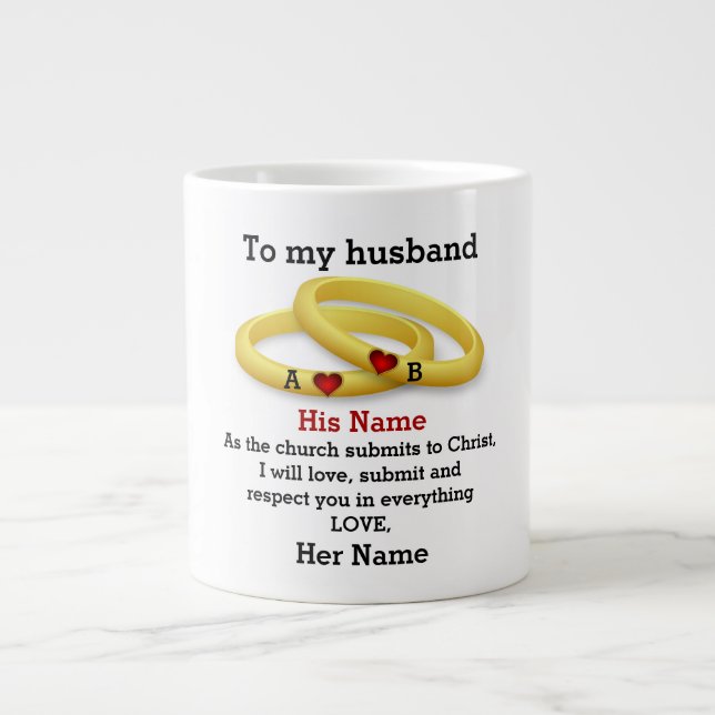 Grande Tasse À mon mari pour lui mariage couple anneau monogram (Devant)