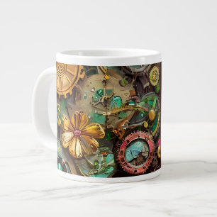 Grande Tasse Abstraits engrenages surréalistes Fleurs Steampunk