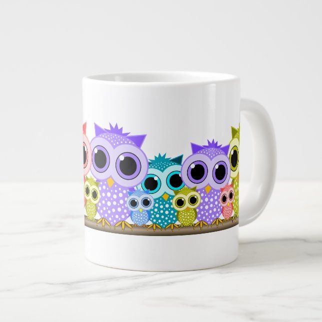Grande Tasse adorable rangée de hiboux (Devant droit)