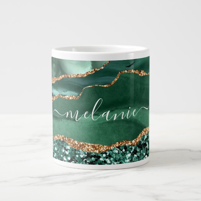 Grande Tasse Agate Green Gold Parties scintillant Géode Marbre  (Devant)