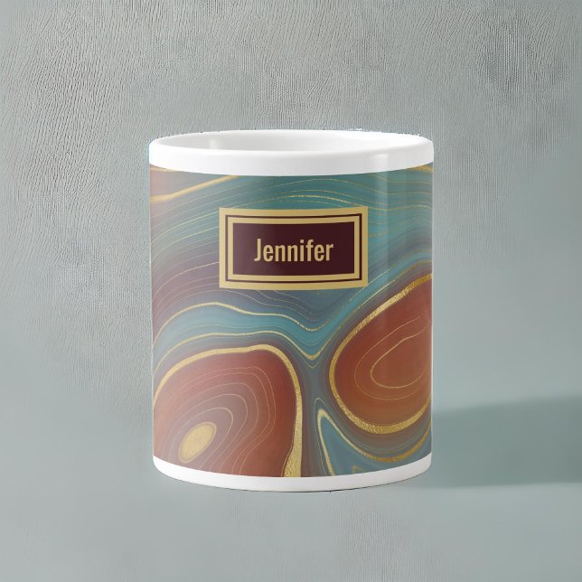 Grande Tasse Agate Marble Strata - Bourgogne rouille Dusty Aqua (Créateur téléchargé)